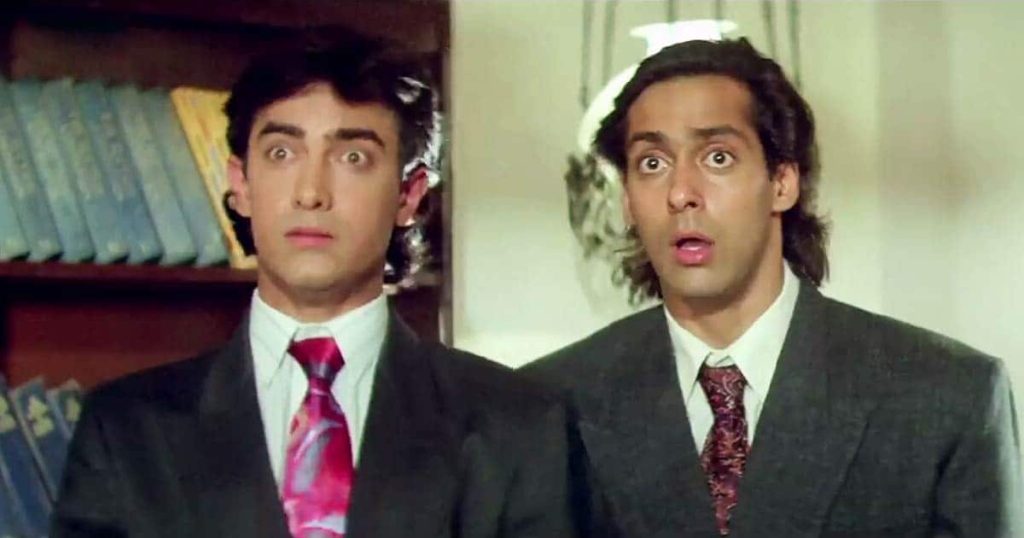 AAMIR KHAN AND SALMAN KHAN IN A FILM SCENE WHILE THEY WERE YOUNG