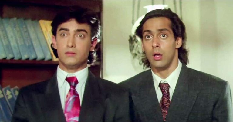 AAMIR KHAN AND SALMAN KHAN IN A FILM SCENE WHILE THEY WERE YOUNG