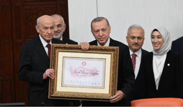 Erdogan received his mandate from the Temporary Speaker of the Grand National Assembly of Turkiye